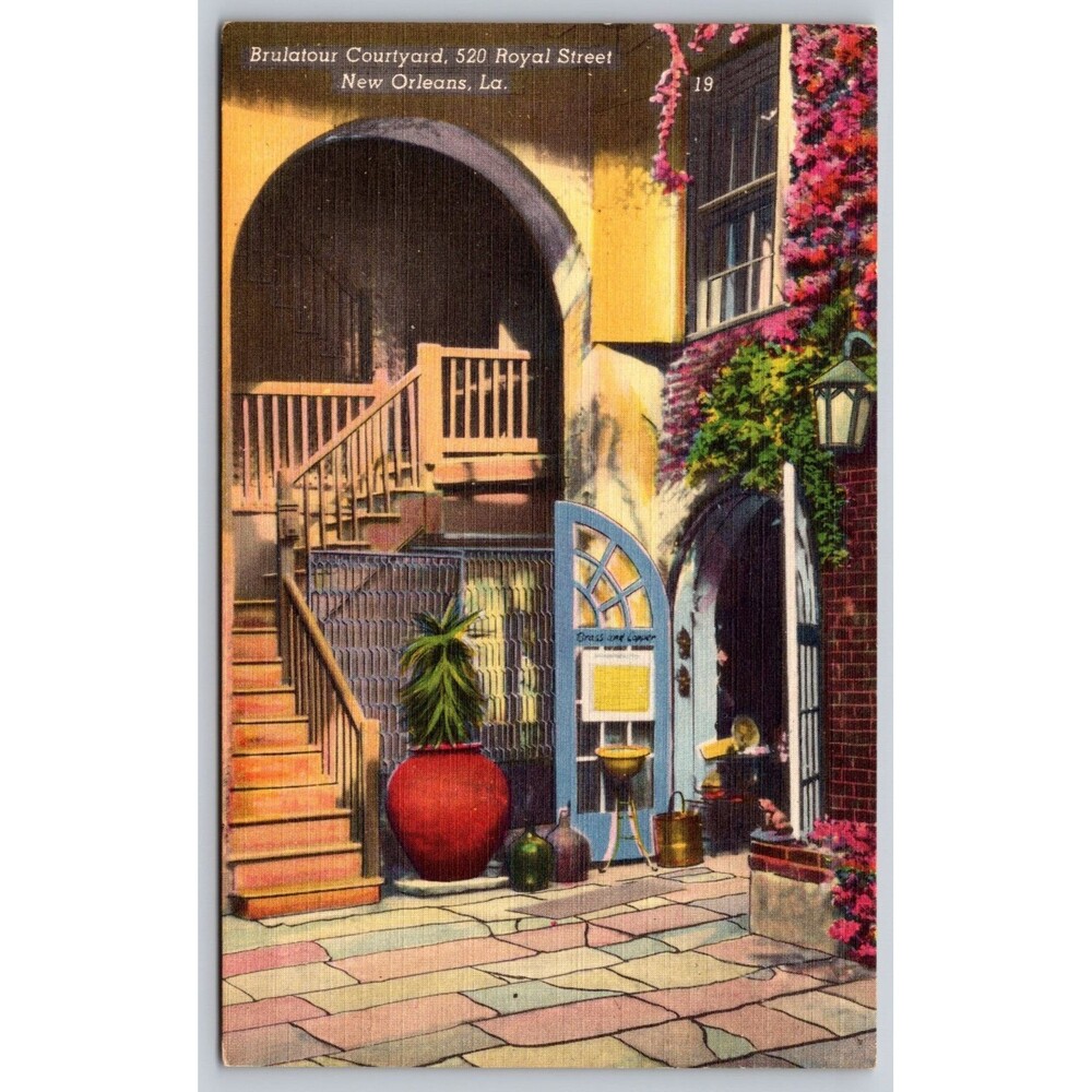 Postcard Louisiana New Orleans Brulatour Courtyard Royal Street Vieus Carre 1940